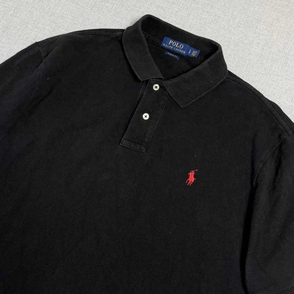 Polo Ralph Lauren Polo Shirt Mens L Black 100% Cotton Short Sleeve Classic Fit